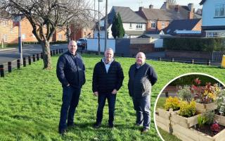 Left to right: Mark Murphy managing director of Blackheath Products, Councillor Stuart Henley and Kevin Davies MD of J F Hunt on the area of grassland on Fairfield Road, Halesowen