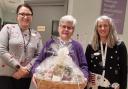 Hamper winner Amanda Davis (centre) with Specsavers supervisors Claire Dalrymple and Tracy Farrier