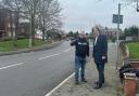 Councillor Stuart Henley and James Morris MP on Narrow Lane in Hurst Green