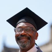 Sir Lenny Henry walks in a procession ahead of receiving an honorary degree from Oxford University at a ceremony at Sheldonian Theatre, Oxford. Photo - Jacob King/PA Wire