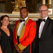 COMMEMORATION DINNER: Marcus Hayes, right, at the event with Sergeant Johnson Beharry VC and Ellie Taylor.
