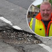 Pothole, and Cllr Damian Corfield - Dudley Council’s cabinet member for highways and environmental services