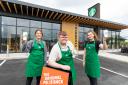 Pictured is the latest edition to Merry Hill shopping centre a Starbucks Drive Thru.  Pictured are employees L-R Georgina Mason, Harvey Hammond and Mollie Rogers waiting to take your order when the drive thru opens Thursday 2nd September 2021. Picture by