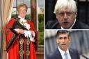 Mayor of Dudley Cllr Sue Greenaway (Dudley Council), Boris Johnson and Rishi Sunak (images - PA)