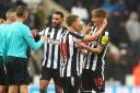 Newcastle’s match-winner Anthony Gordon (right) is congratulated by team-mate Matt Ritchie after the final whistle (Owen Humphreys/PA)