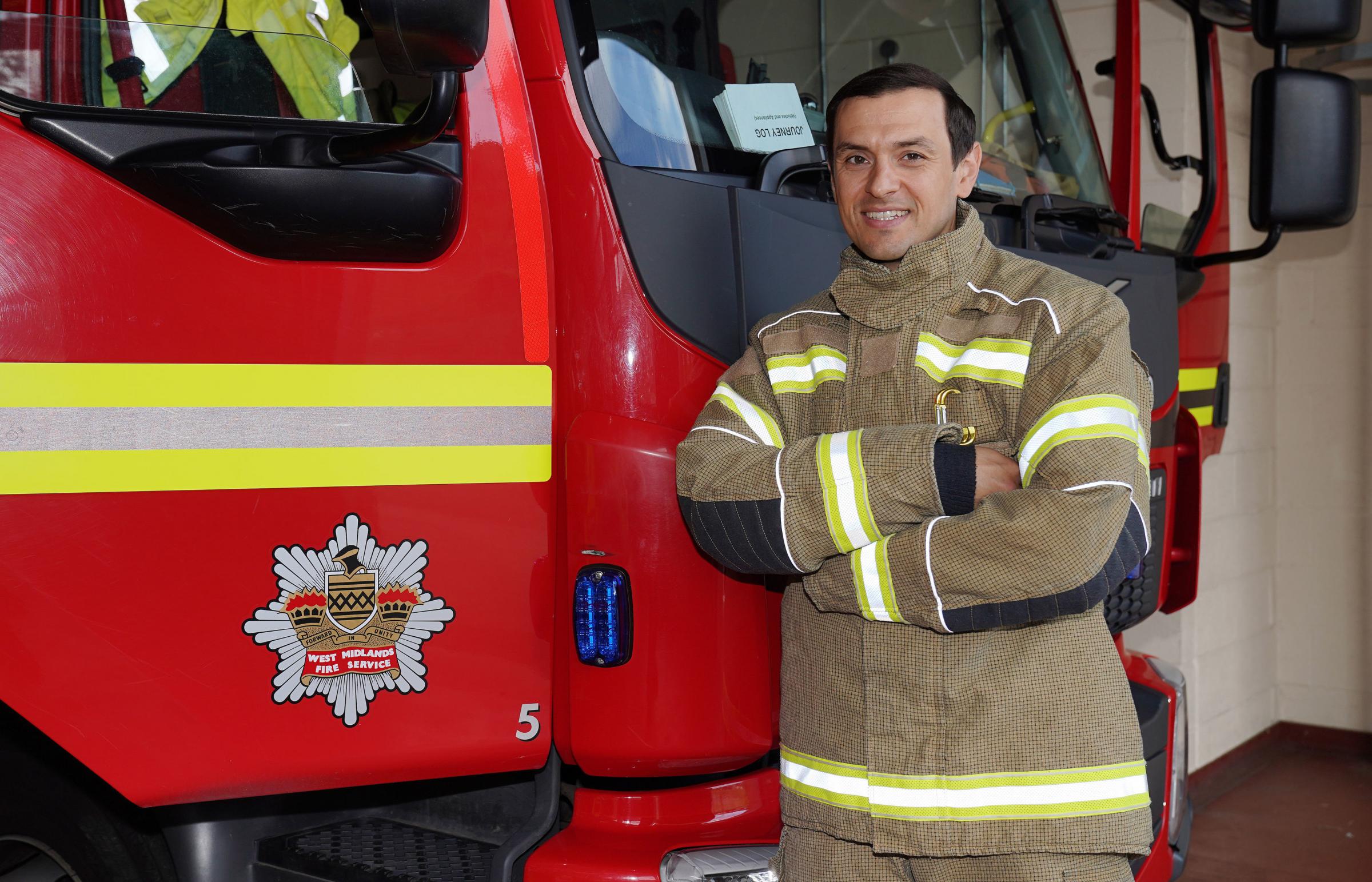 Football player turned firefighter Alex Nicholls at Haden Cross fire station in Halesowen. Pic - David Davies/PA Wire