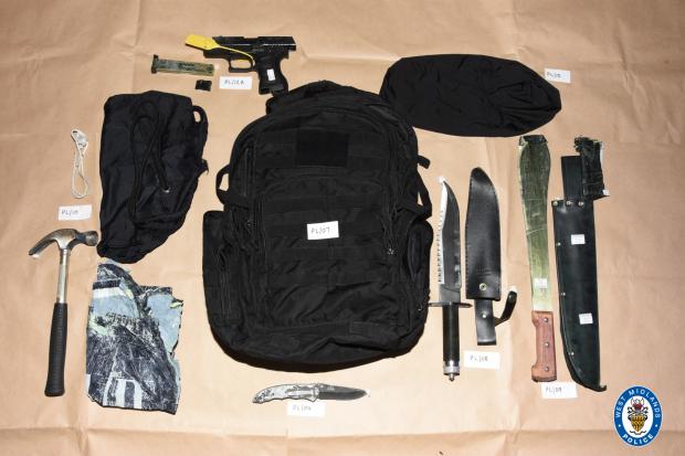 Halesowen News: The weapons found in the backpack. Pic - West Midlands Police