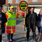 Joanne Yarnall - school active travel officer, school crossing patrol Sue Dudley, Councillor Shaz Saleem, Councillor Ruth Buttery and Hannah Grasby - headteacher at Olive Hill Primary