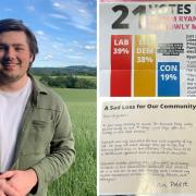 Lib Dem campaigner Ryan Priest, left, and the leaflet sent out this week, right, in Cradley and Wollescote.