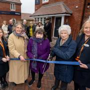 Margaret Harding, Brenda Osbourn and Val Mills from Romsley and Hunnington History Society help open the showhome at Harvino with Bellway sales advisors Lauren Hill, left, and Tina Walker, right.
