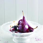 Ppached pears in Blackberry wine
