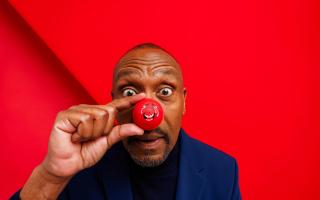 Sir Lenny Henry, who is supporting Red Nose Day 2024 by wearing one of the new Red Noses. Pic - Comic Relief