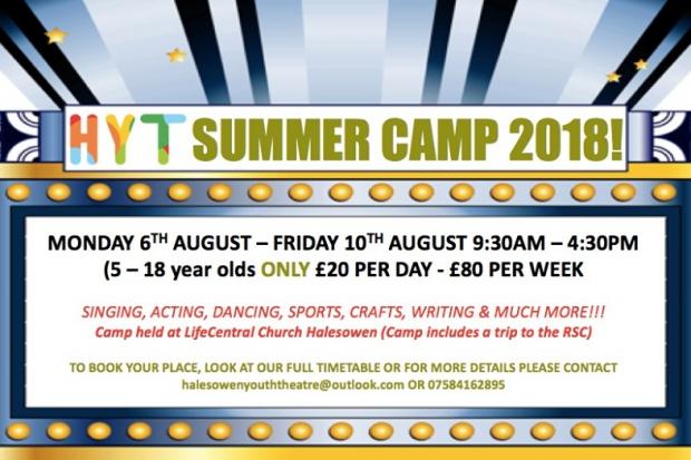 Halesowen Youth Theatre is hosting its first ever performing arts summer camp for four to 19-year-olds.
